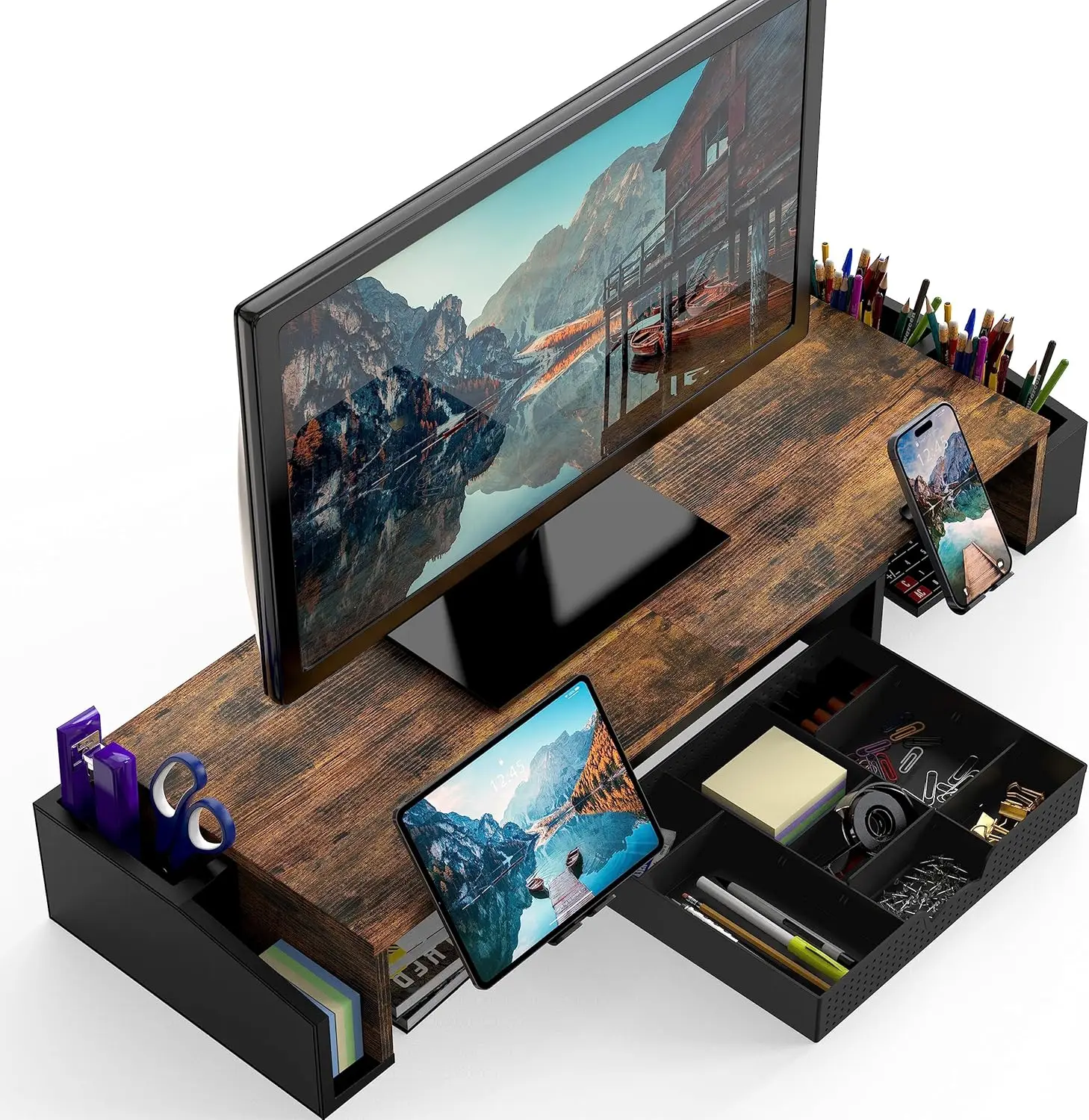 Desk Stand Dual Monitor Rustic - Dual Monitor Stand ulasan dan harga
