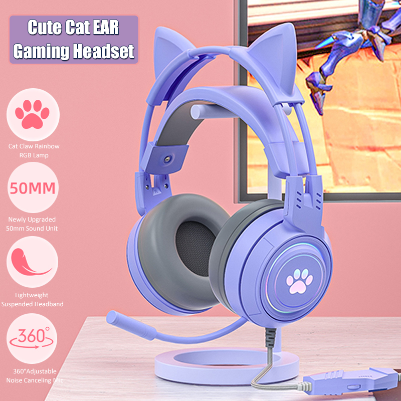 Cute Cat Ear Gaming Headphones - Esports Gaming Monitor ulasan dan harga